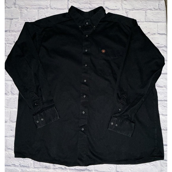 Ariat Men's XXL Black Solid Twill Button Front Long Sleeve Shirt Western Ranch - Picture 1 of 10